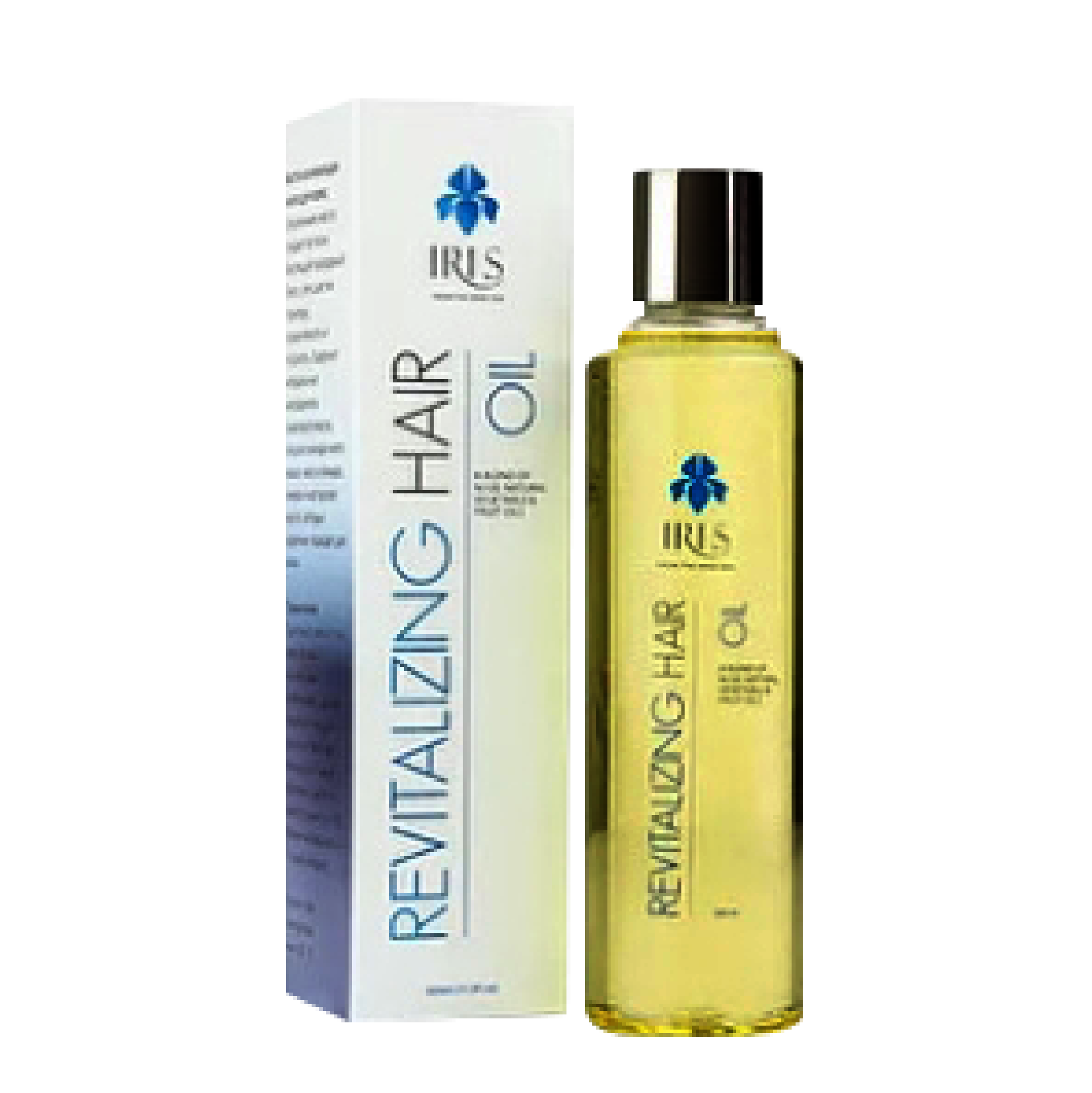 IRIS Revitalizing Hair Oil with Jojoba Oil 225 ml, a nourishing blend of coconut, almond, olive, and argan oils to reduce hair loss and promote growth.