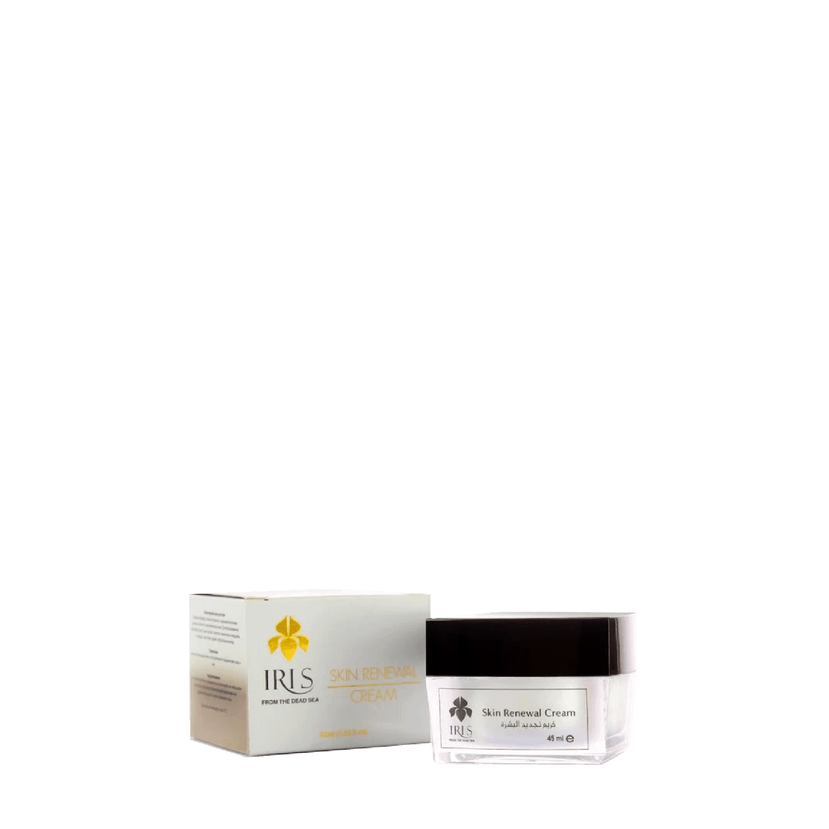IRIS Skin Renewal Cream 45 ml, an anti-aging facial treatment with vitamin C, hyaluronic acid, and AHA blend. Hydrates, reduces fine lines, and evens skin tone.