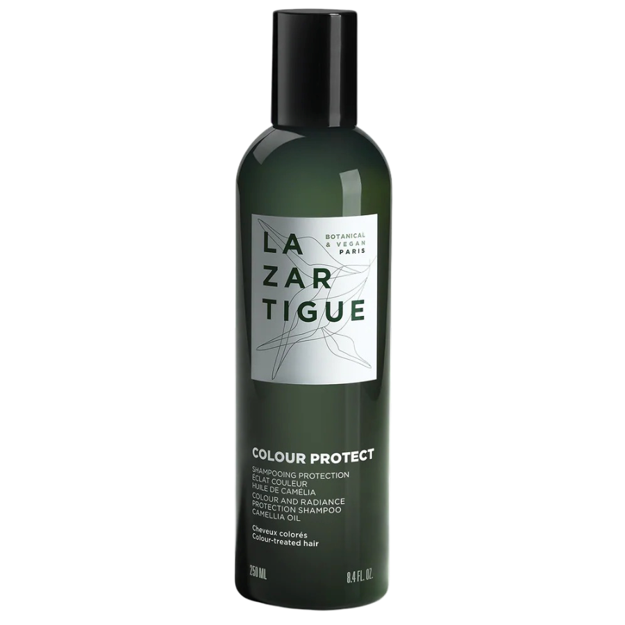 Lazartigue Color Protect Shampoo - Vegan Shine 250 ml bottle for color-treated hair with camellia oil, ideal for vibrant and hydrated hair care.